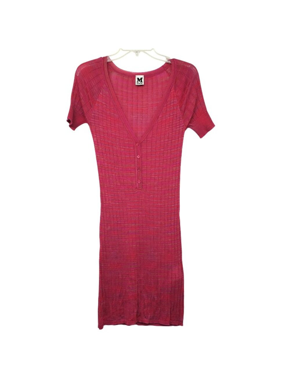 M Missoni Pink Knit Button Front Mini Dress 70s Babydoll Bodycon Y2K Girly